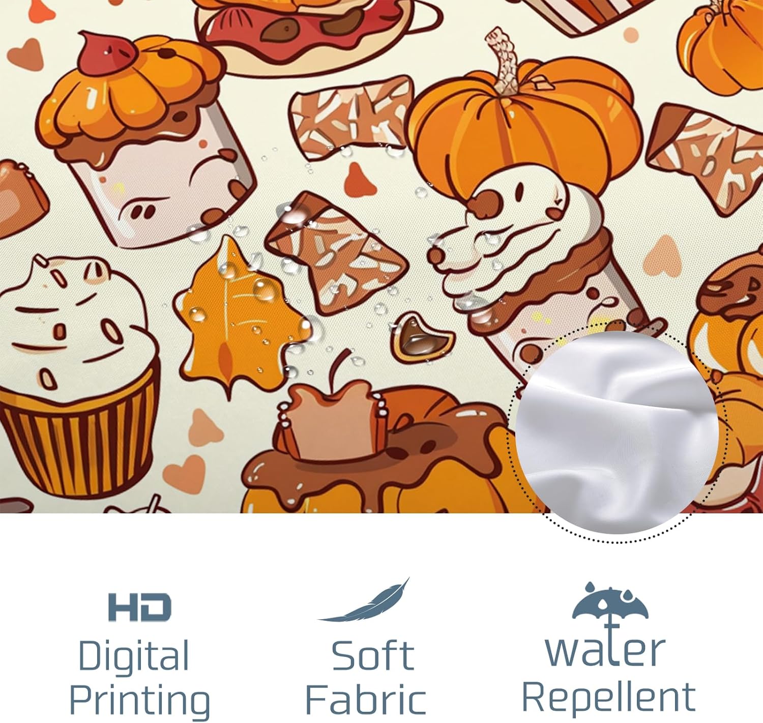 Cream Fall Food Shower Curtain Set Autumn Retro Cake shower curtain 72x72 inches