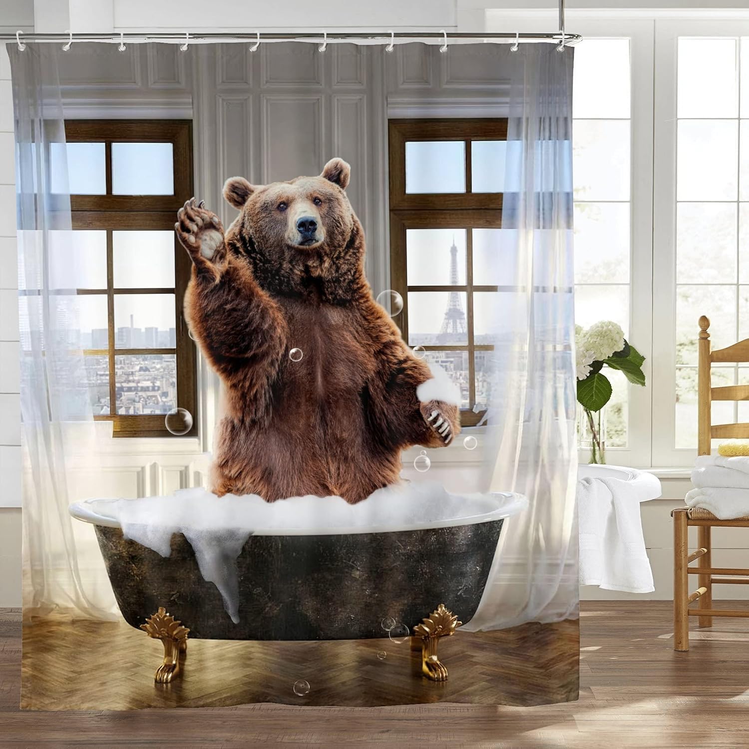 Funny Bear Shower Curtain Set with 12 Hooks