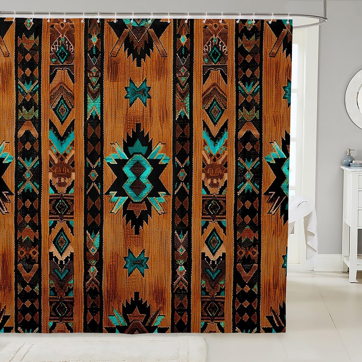 Feelyou Brown Southwestern Geometric Shower Curtain Set