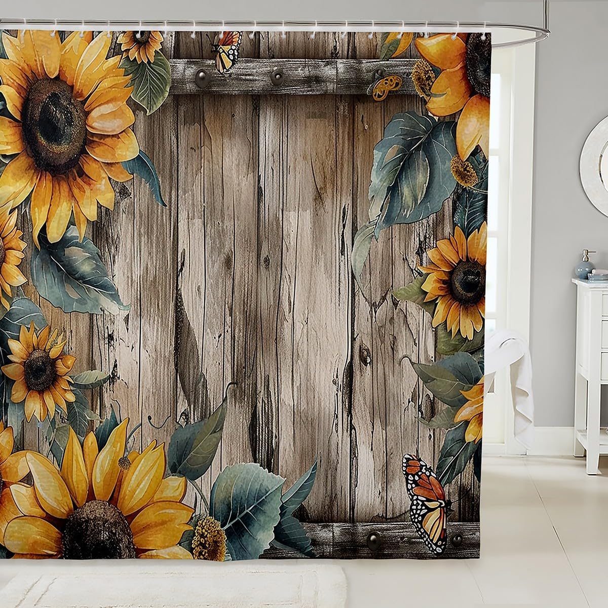 Feelyou Farmhouse 72x72 Sunflower Shower Curtain Set for Kids Adults