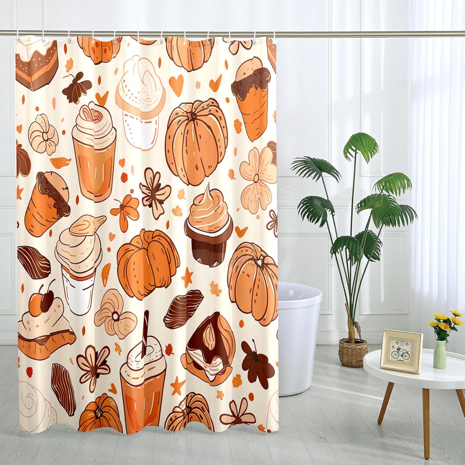 Elegant Autumn Beige Fall Shower Curtain Set