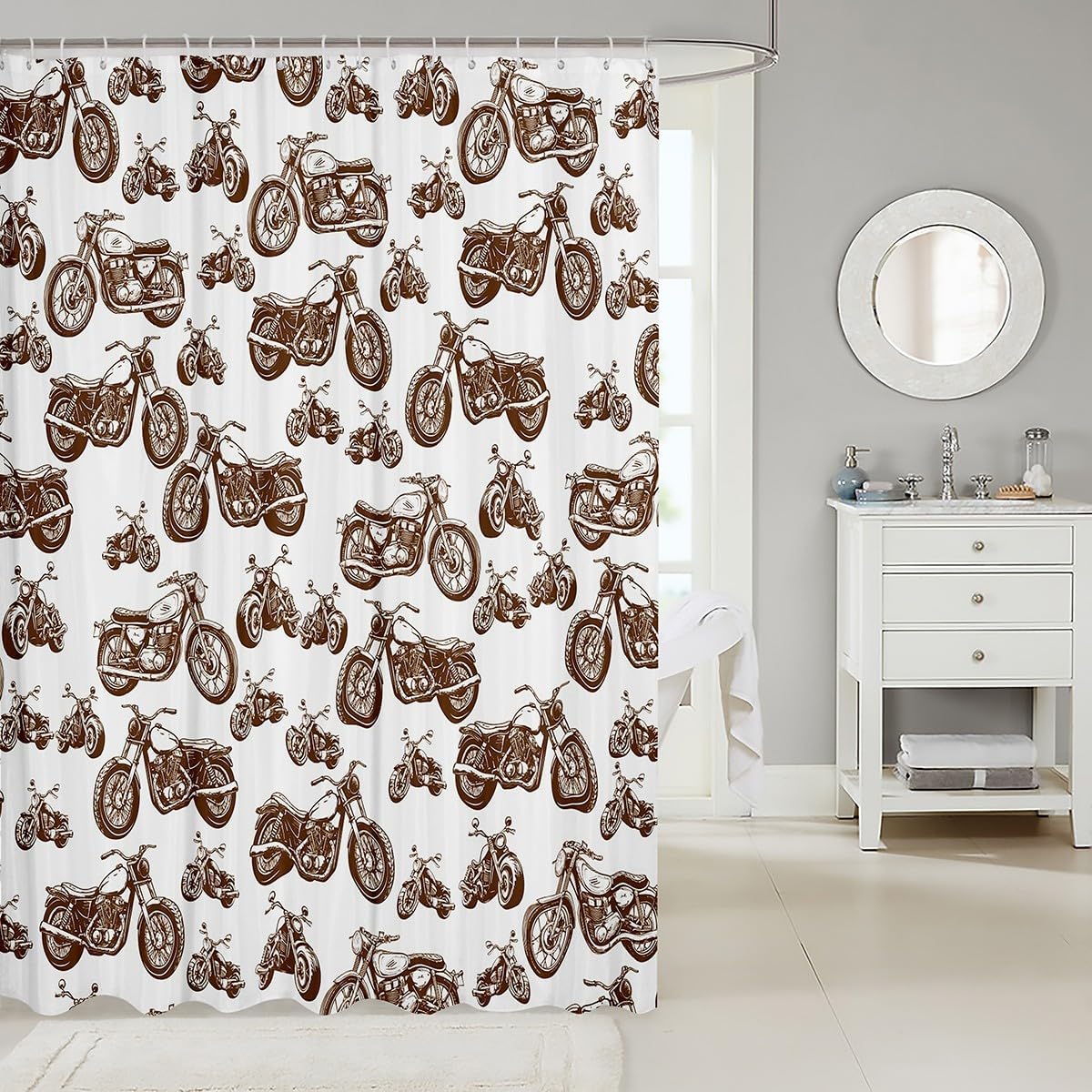 Feelyou Brown Retro Motorcycle Shower Curtain
