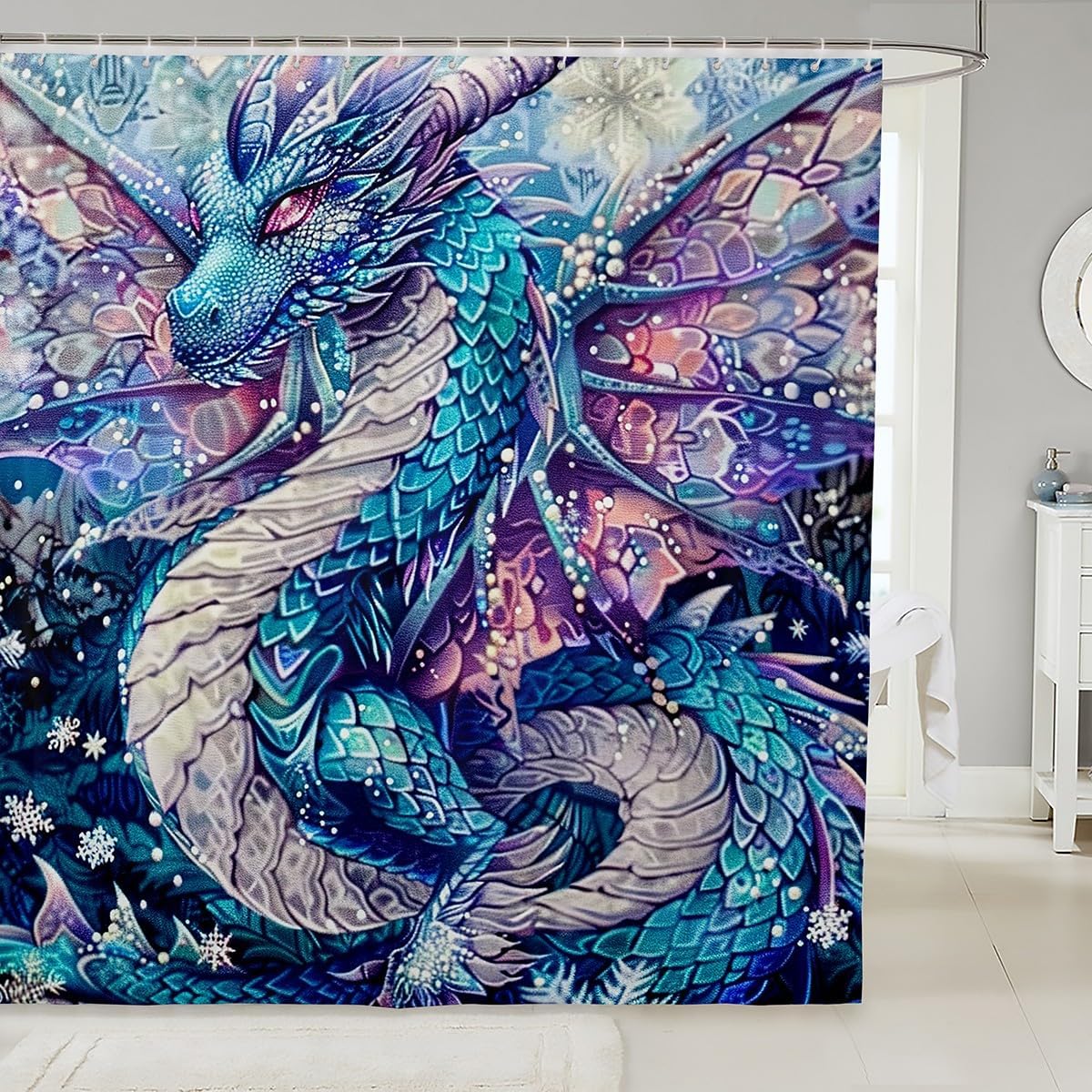 Manfei Dragon Kids Shower Curtain Set Blue Flying Dragon