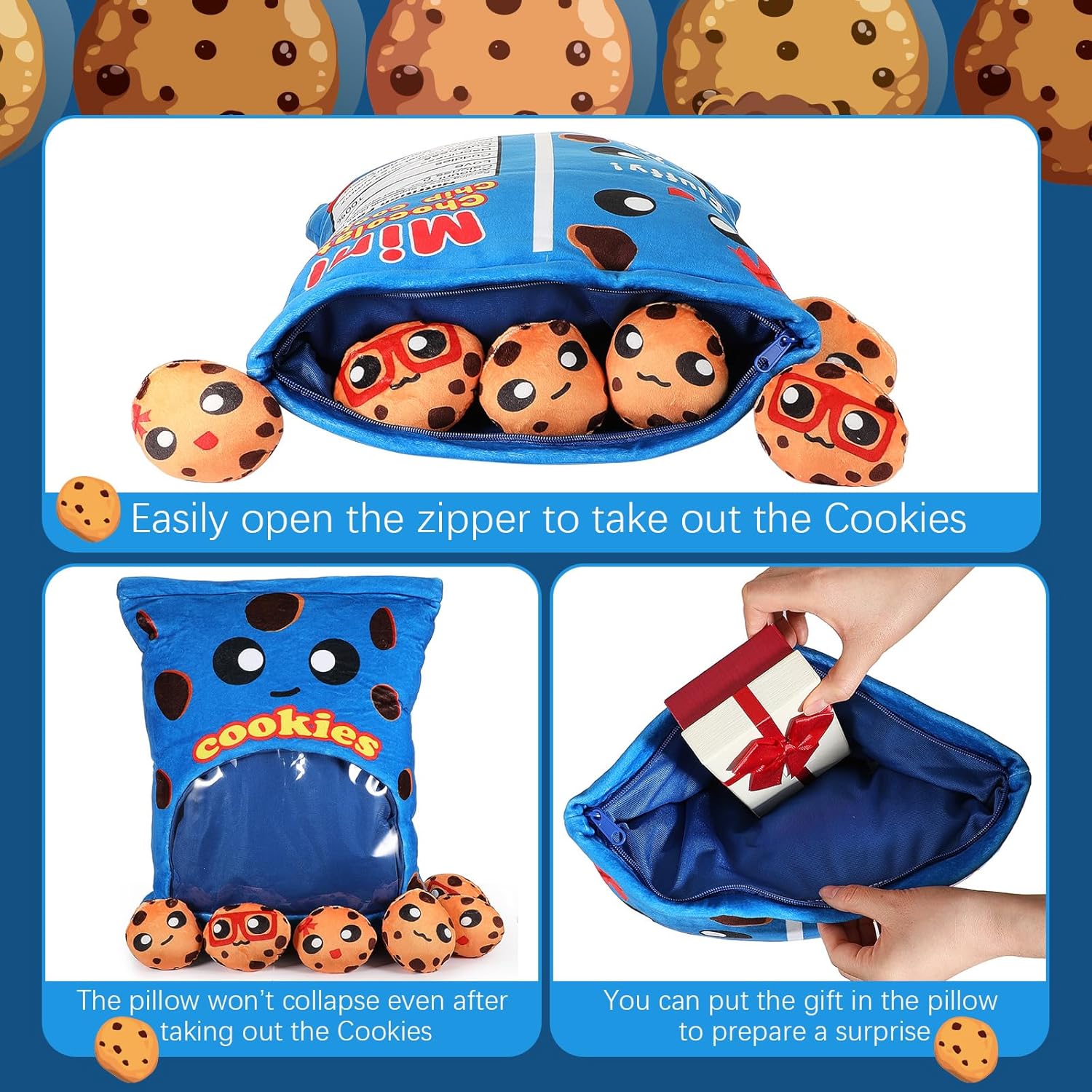 Cute Plush Pillow with Cookies for Fans of Kawaii Comfort