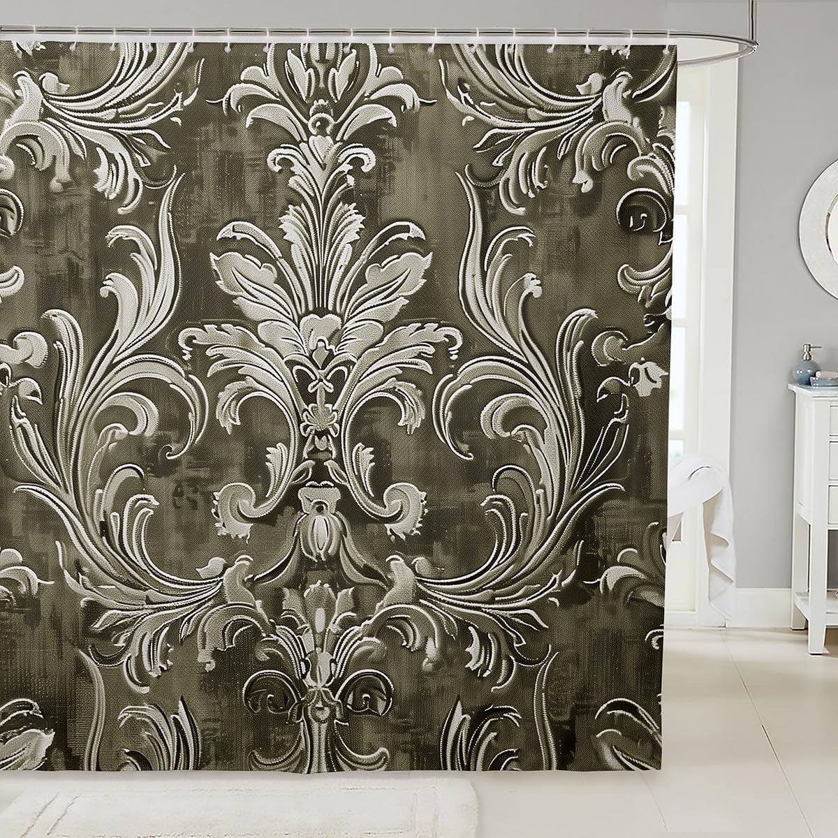 Exquisite 72x84 Damask Green Damask Shower Curtain