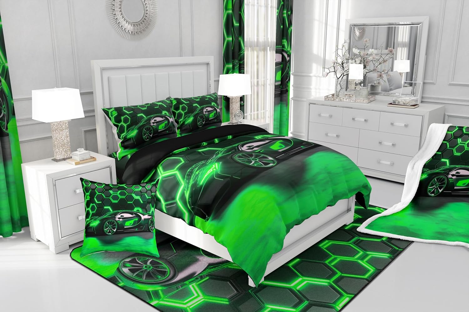 72x72 Green Racing Car Shower Curtain