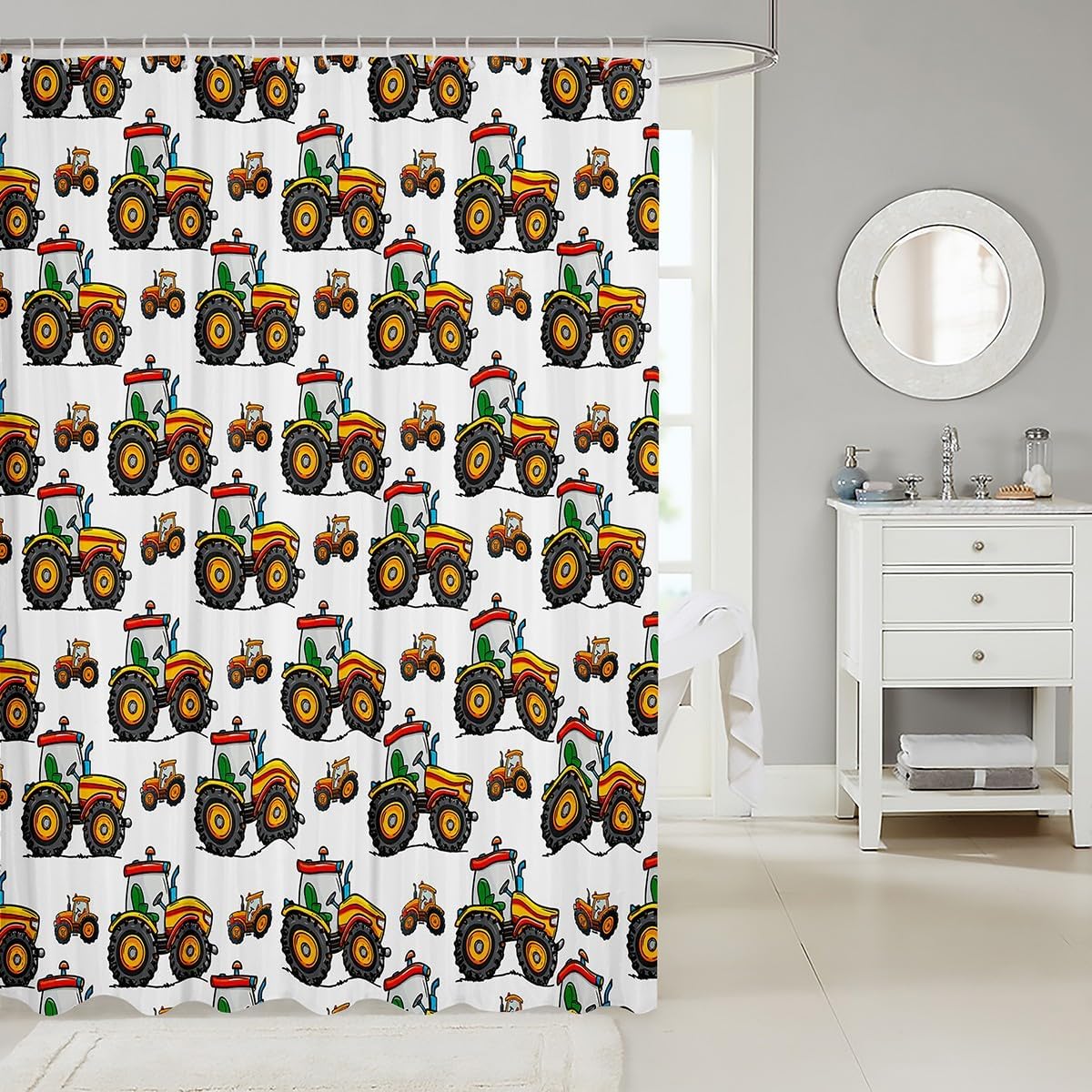 Feelyou Excavator Car Shower Curtain Set 72x72