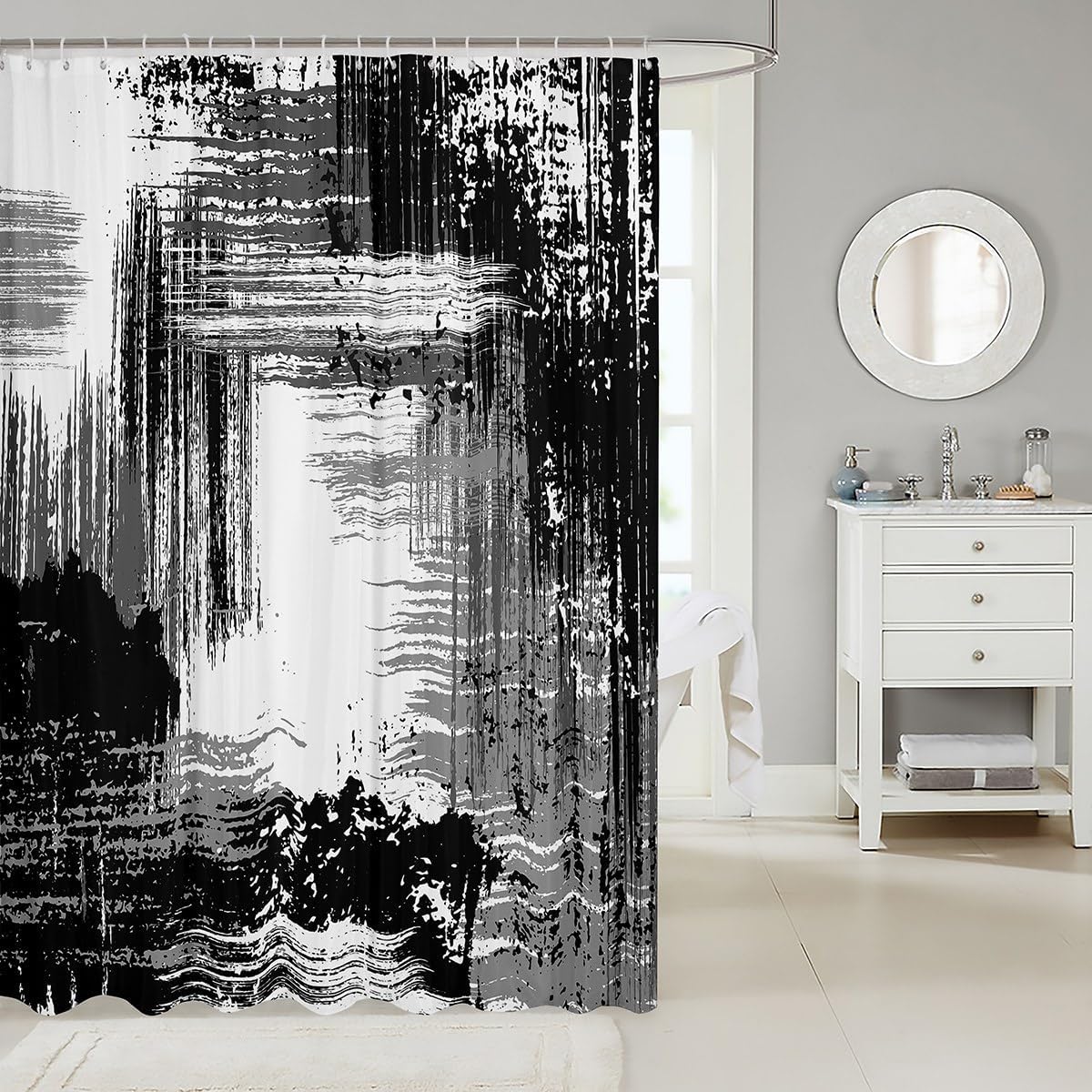 Manfei Abstract Waterproof Abstract Art Bath Room Travel Kit with 12 Hooks