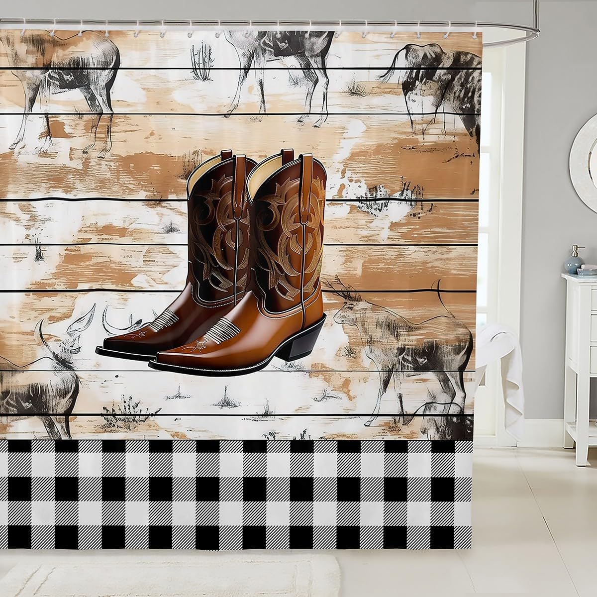 Feelyou Boho Western Bath Curtain Set for Kids