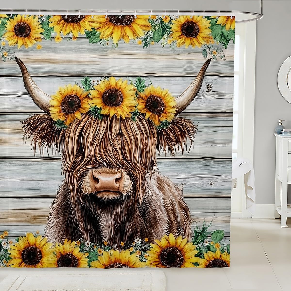 Feelyou Highland Cow Shower Curtain Set 72x78