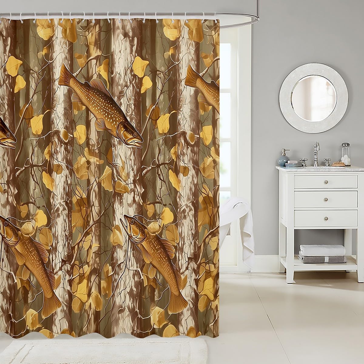 Bath Time Development - Waterproof Pike Fish Shower Curtain 72x84 Style