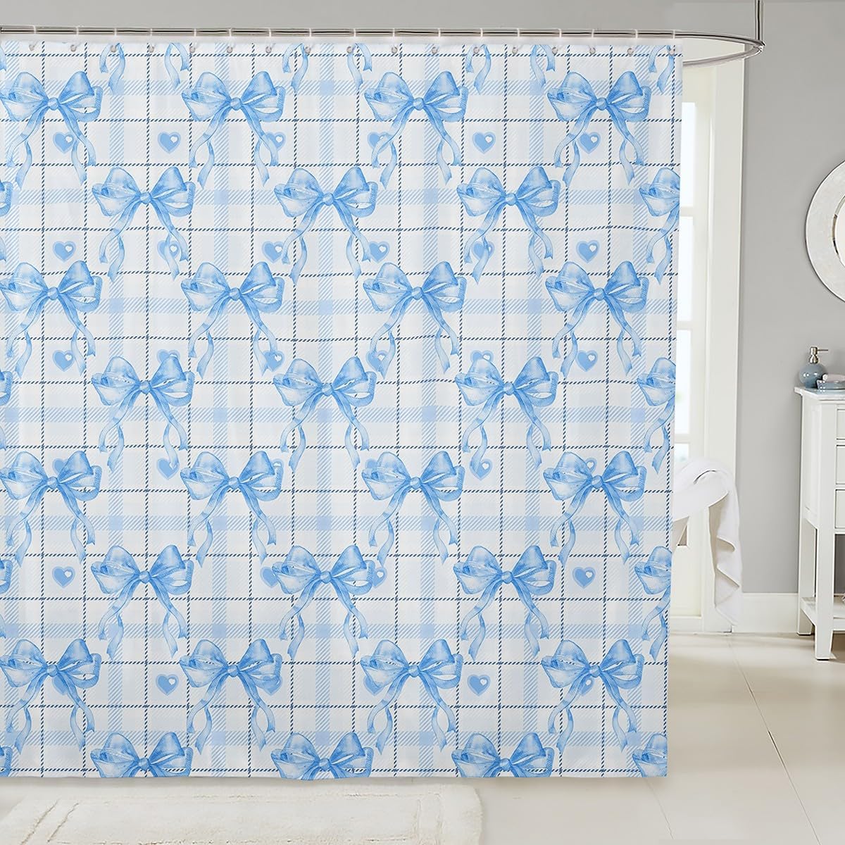 Feelyou Blue Watercolor Bow Shower Curtain Set