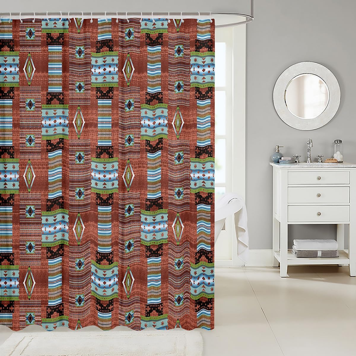 Feelyou Red Geometric Bath Curtain 72x72 Kids Bath Style