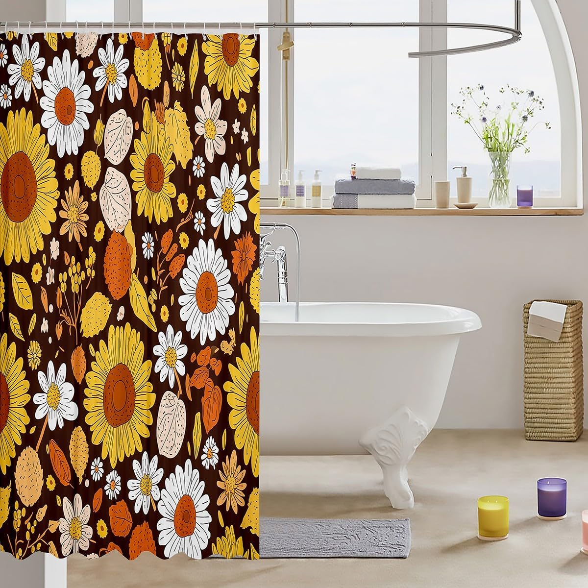 Feelyou Sunflower Bathroom Shower Curtain Set - 72 x 72 Floral Design