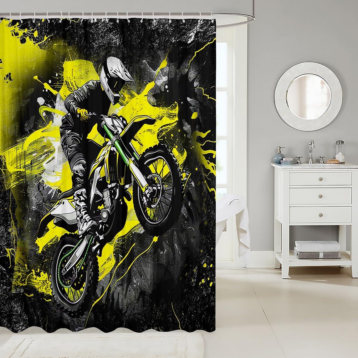 Feelyou Motorbike Shower curtain for Kids and Adults Fun and Durable