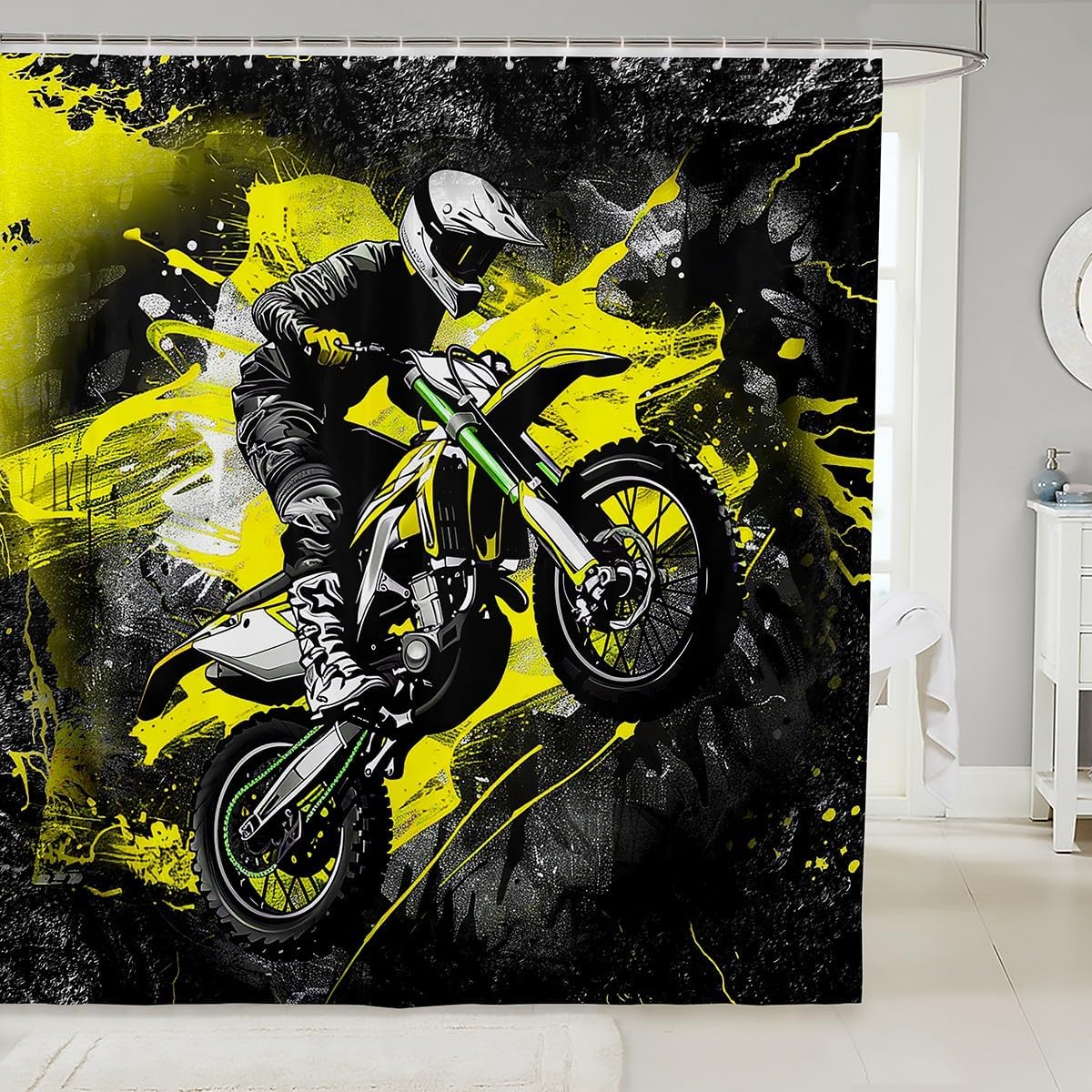 Feelyou Motorbike Shower curtain for Kids and Adults Fun and Durable