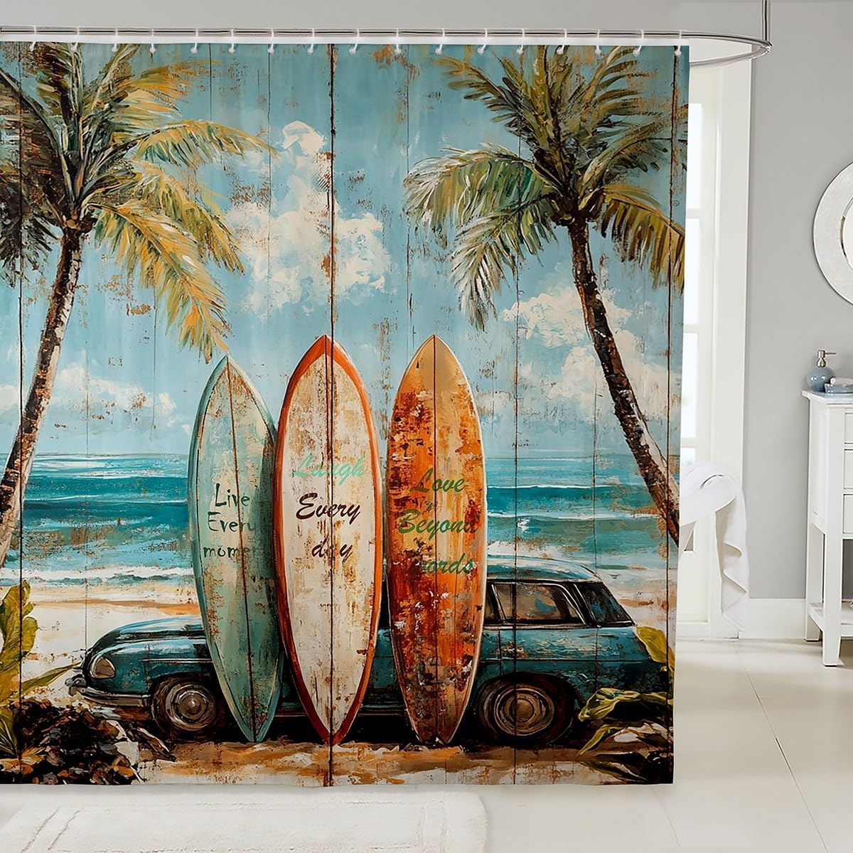 Retro Surfboard Shower Curtain 72x78 jejeloiu