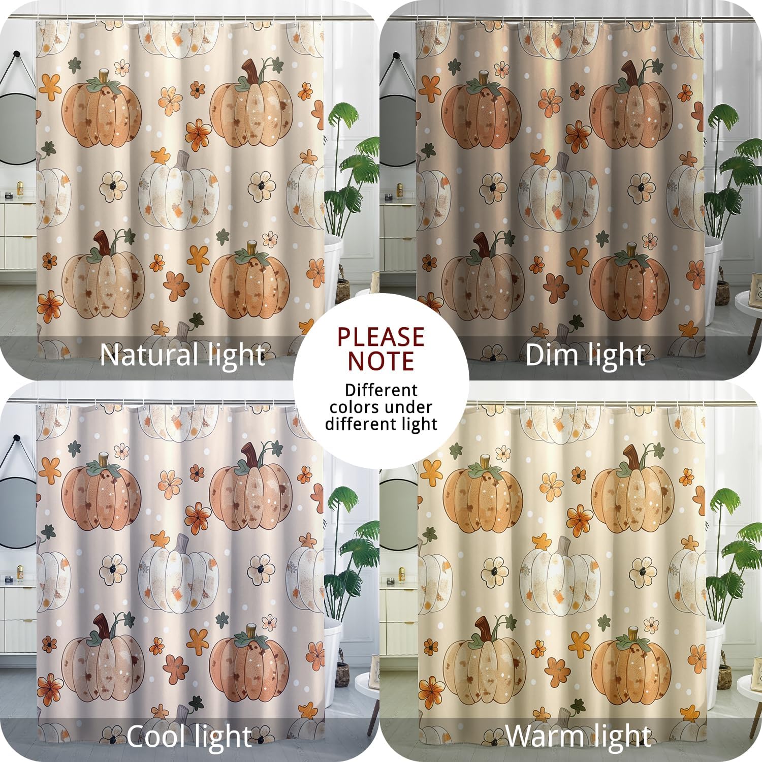 GDHBLING Fall Dot Pumpkin Shower Curtain with Rust-Proof Metal Rings