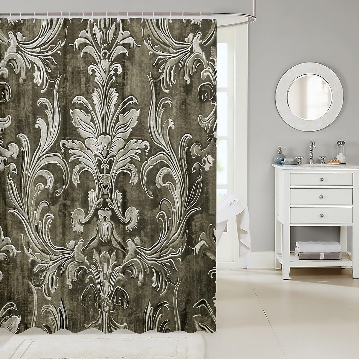 Exquisite 72x84 Damask Green Damask Shower Curtain