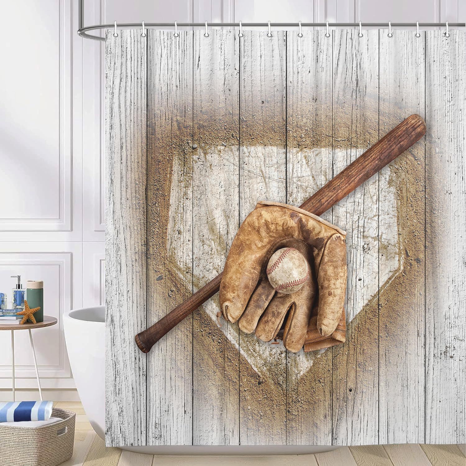 JAWO Baseball Shower Curtain Set with 12 Hooks