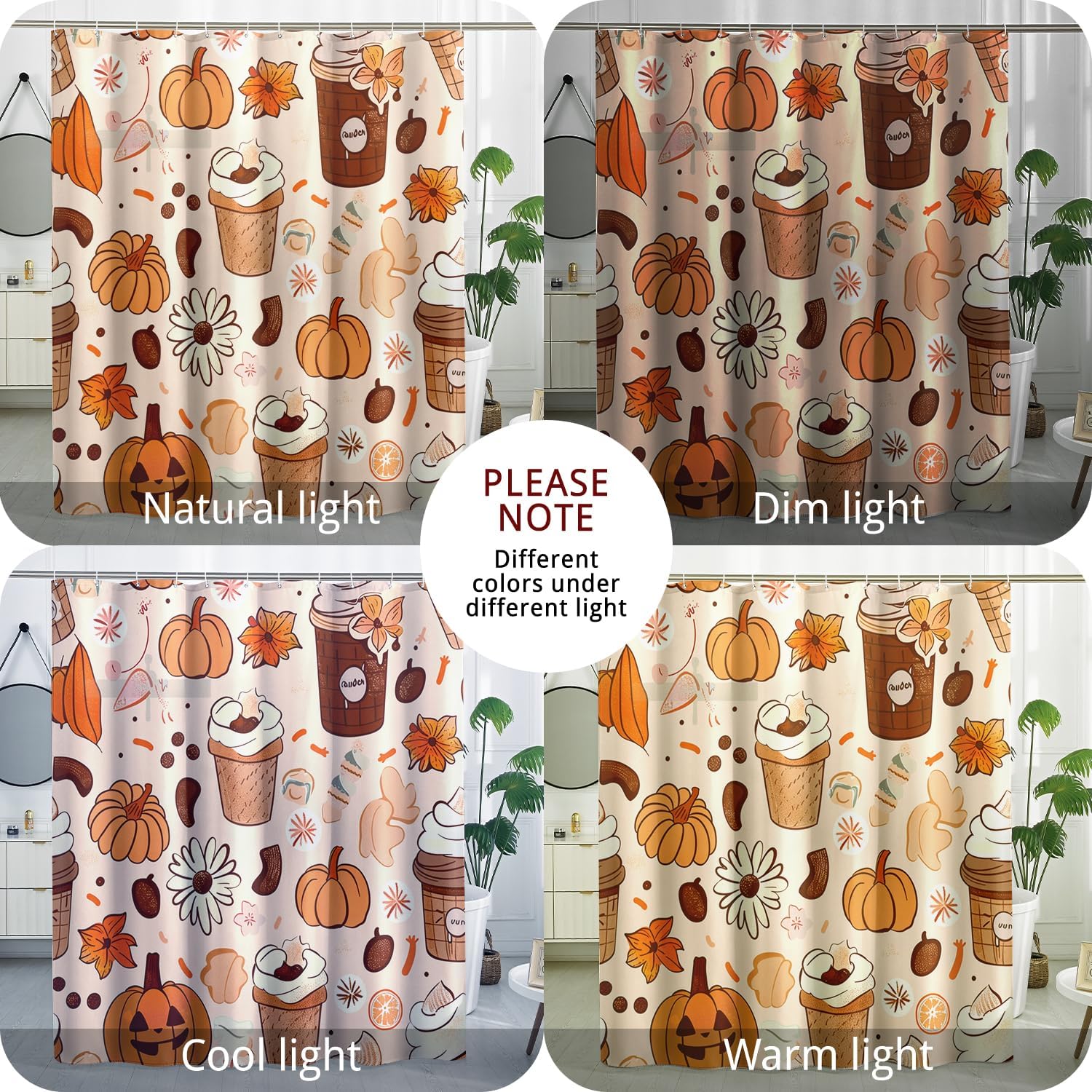 Fall Pumpkin Ice Cream Shower Curtain Set - 72x72