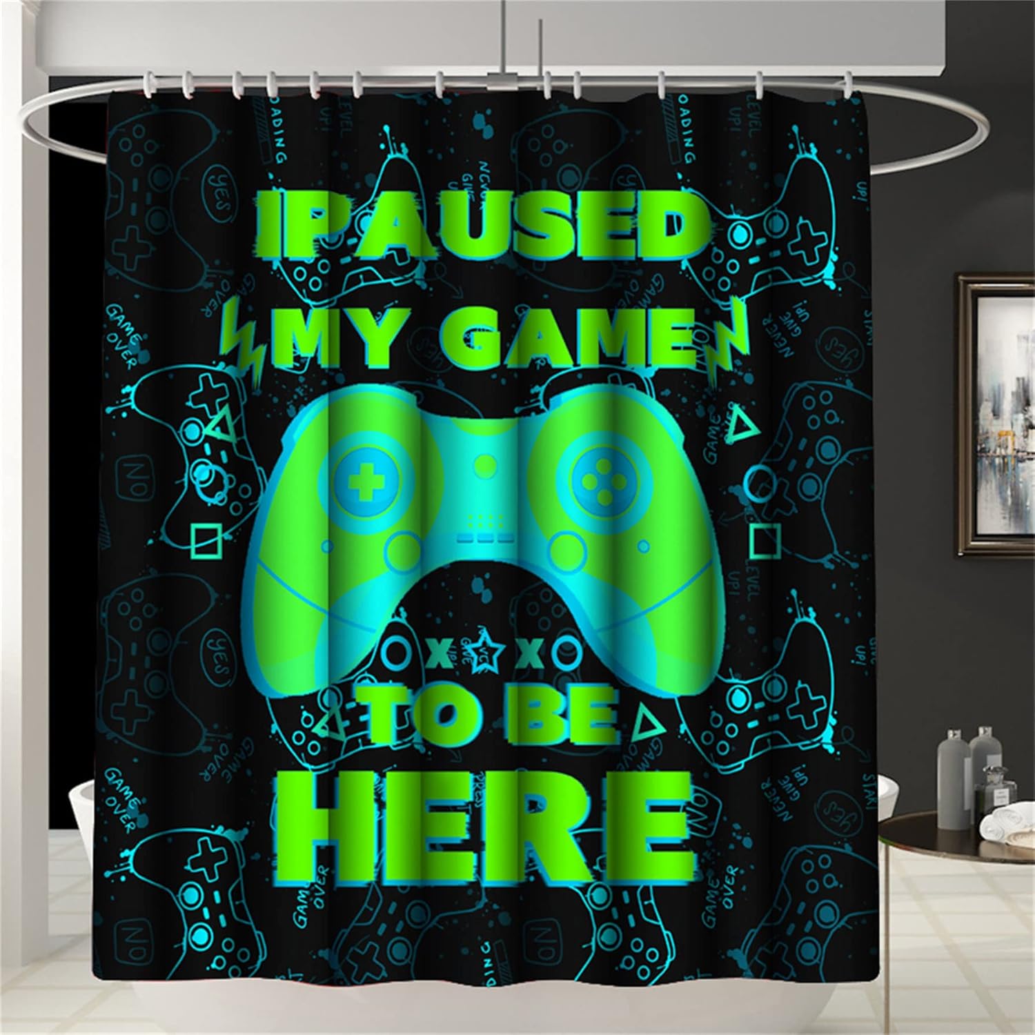 Gamer Shower Curtain Set with Rugs for Boys