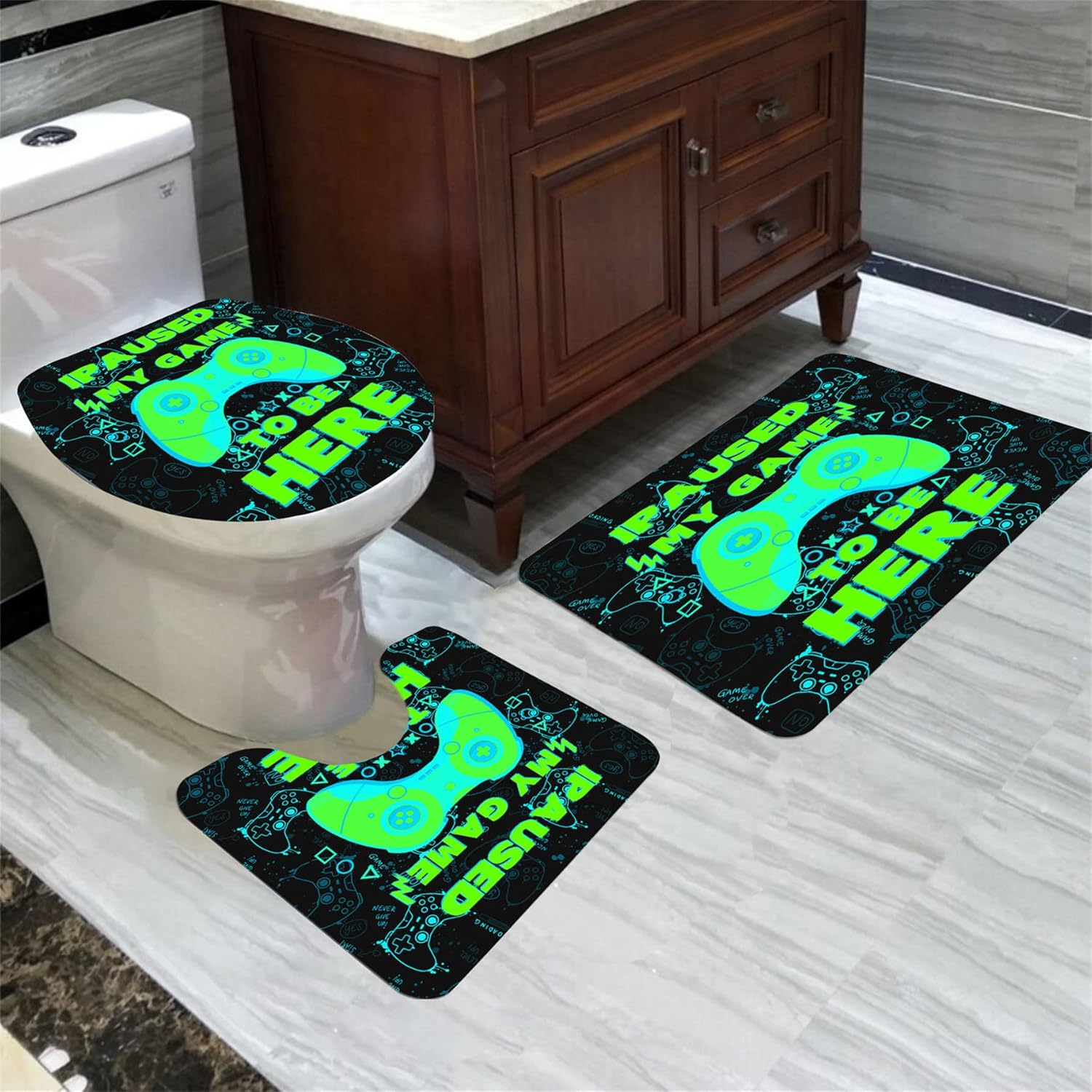 Gamer Shower Curtain Set with Rugs for Boys