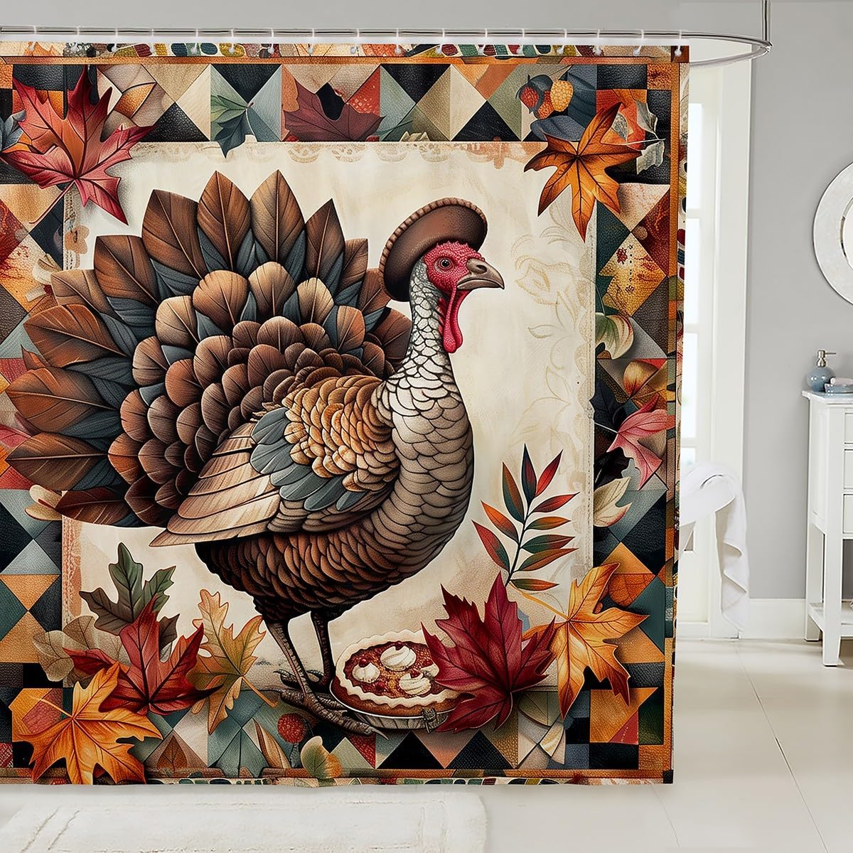 Feelyou Turkey Shower Curtain 72x72 Happy Fall Yall Bathroom Curtain Set Fun Functional