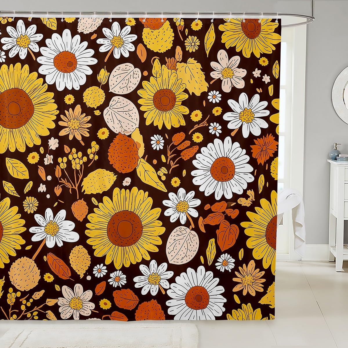 Feelyou Sunflower Bathroom Shower Curtain Set - 72 x 72 Floral Design