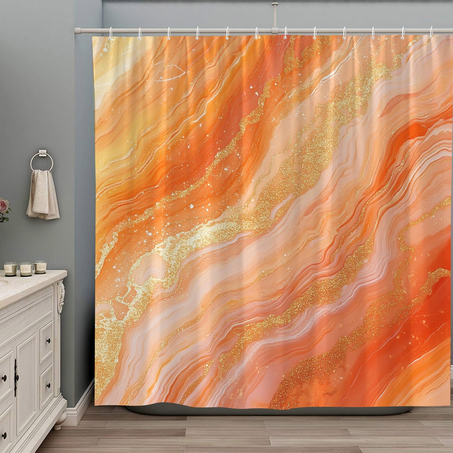 ZZYSKS Orange Marble Shower Curtain