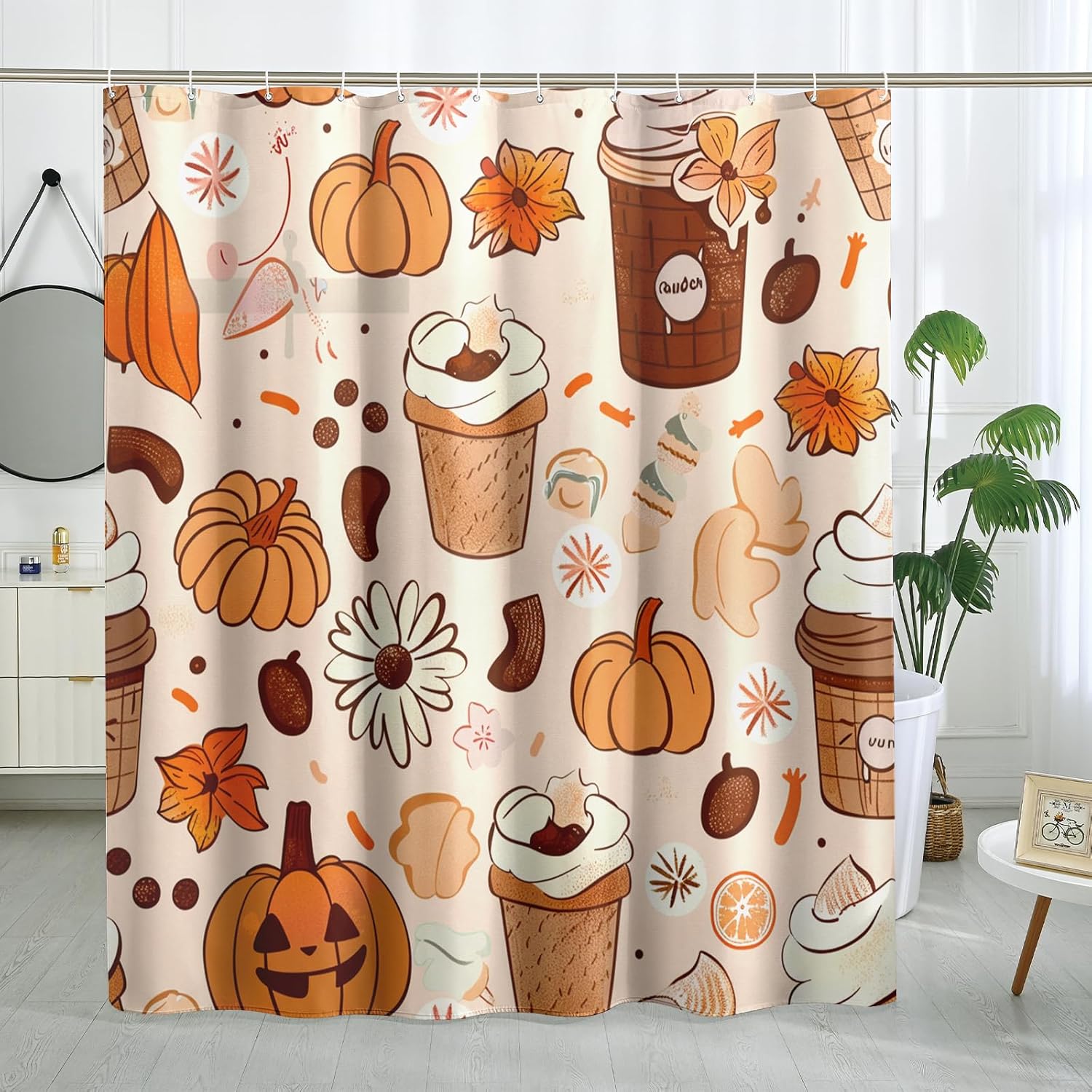 Fall Pumpkin Ice Cream Shower Curtain Set - 72x72