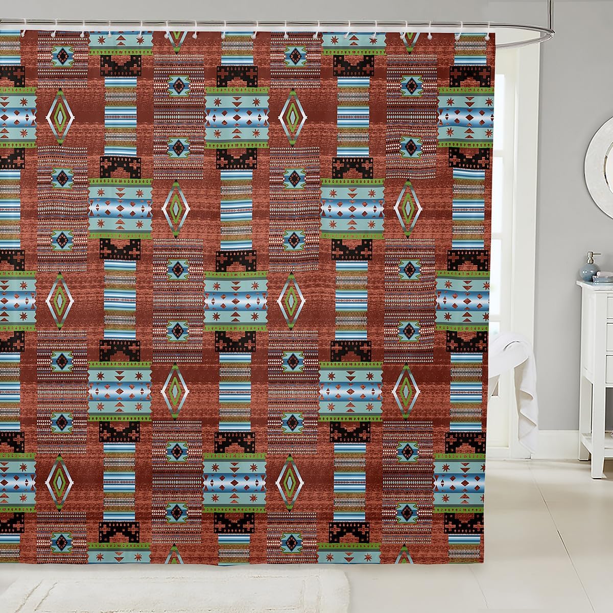 Feelyou Red Geometric Bath Curtain 72x72 Kids Bath Style