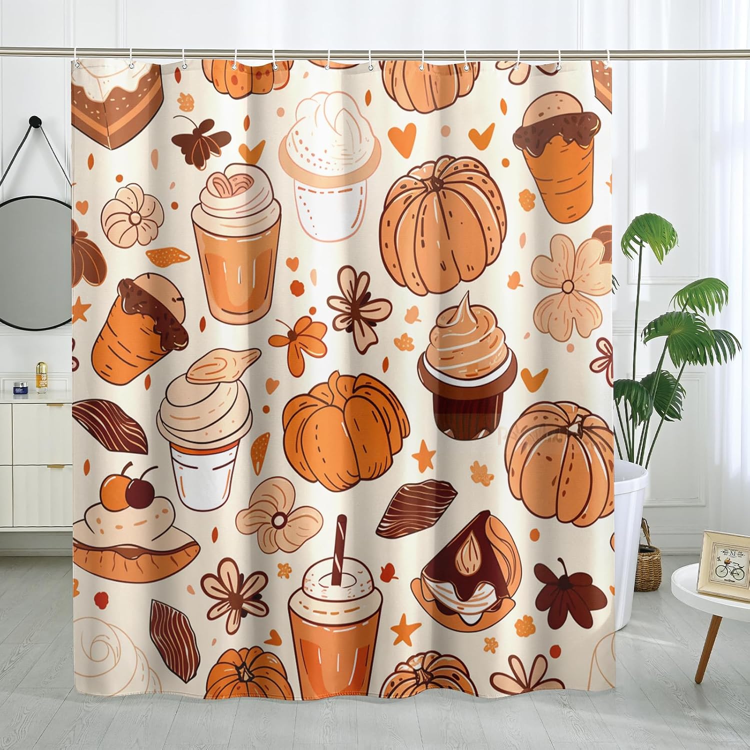 Elegant Autumn Beige Fall Shower Curtain Set