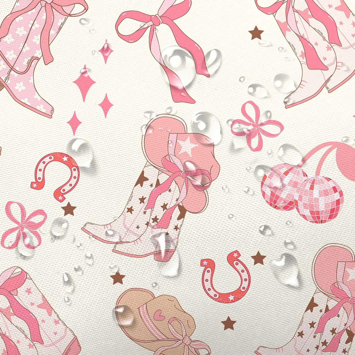 DYNH Pink Bow Western Shower Curtain Set