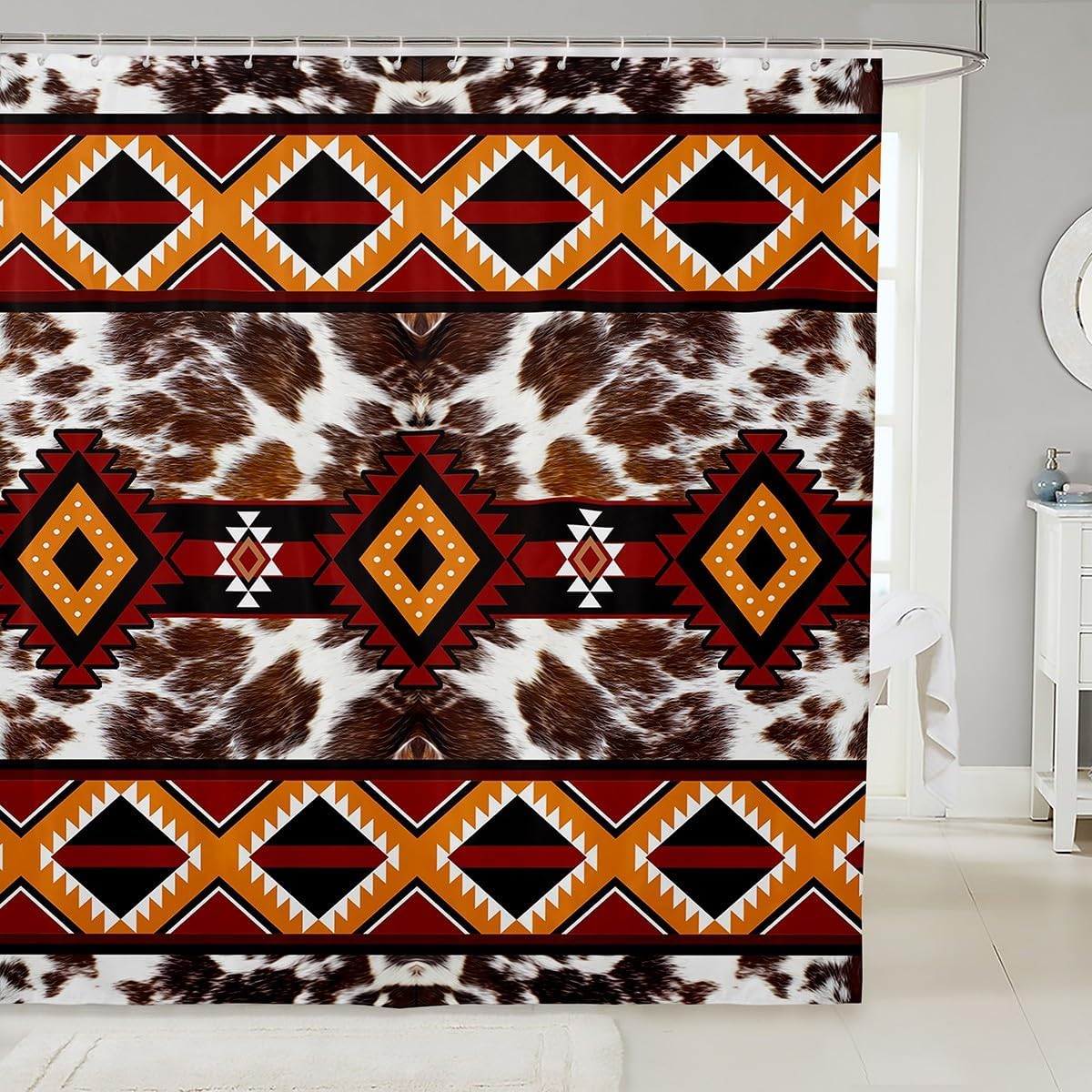 Feelyou Cow Print Shower Curtain 72x78 inches Bohemian Bath Accessory
