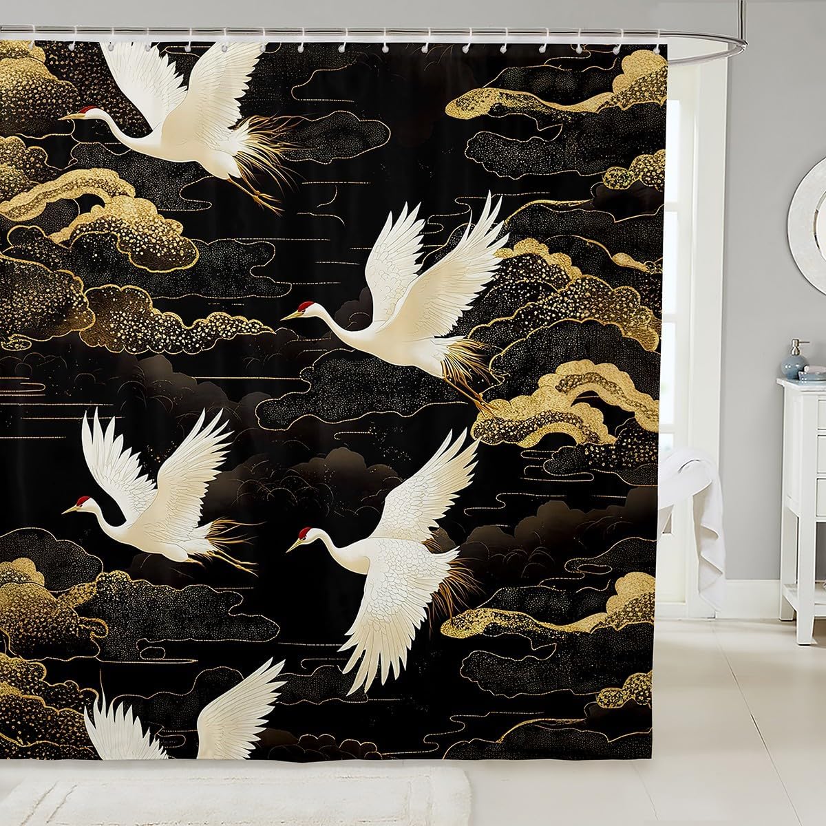 Feelyou Japanese Crane Bath Curtain for Kids