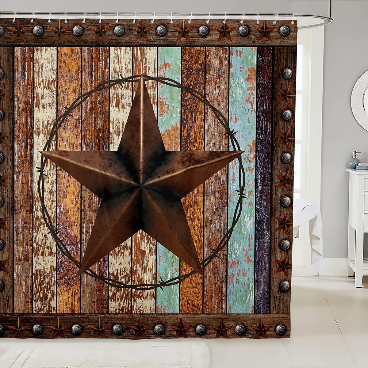 Manfei Western Texas Star Shower Curtain Set
