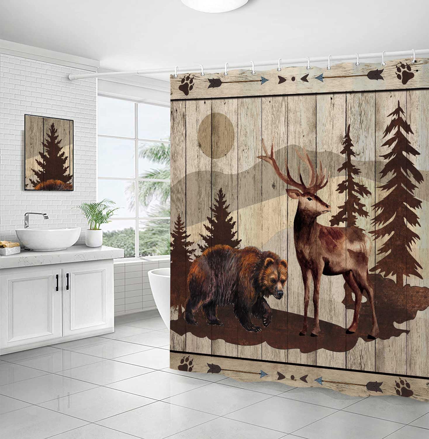 Rustic Cabin Shower Curtain with Hooks