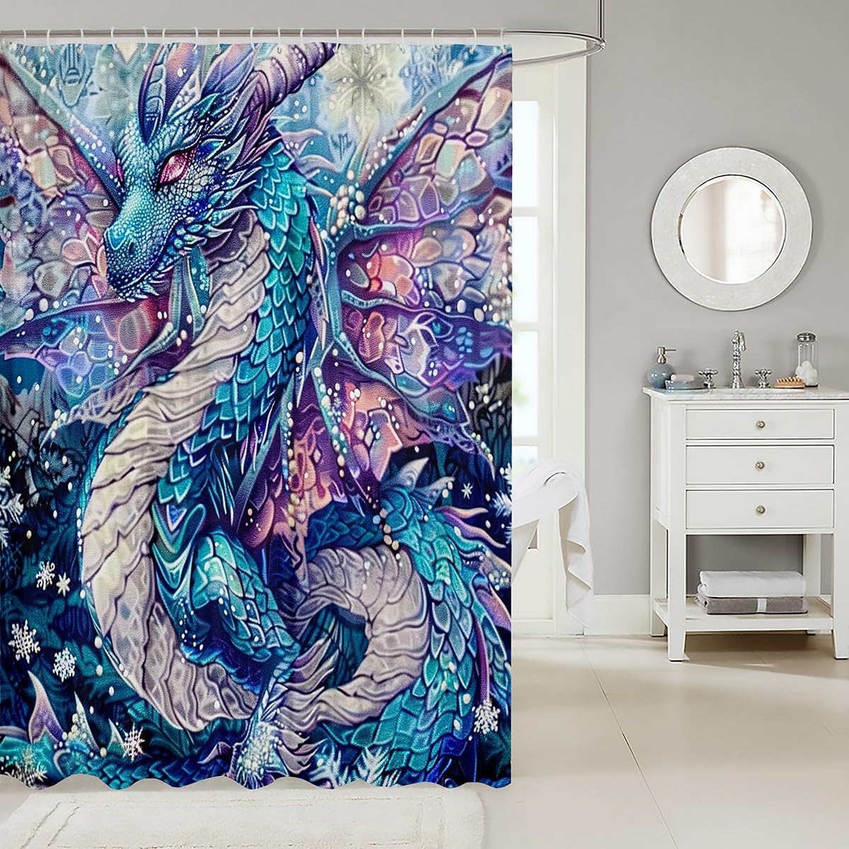 Manfei Dragon Kids Shower Curtain Set Blue Flying Dragon