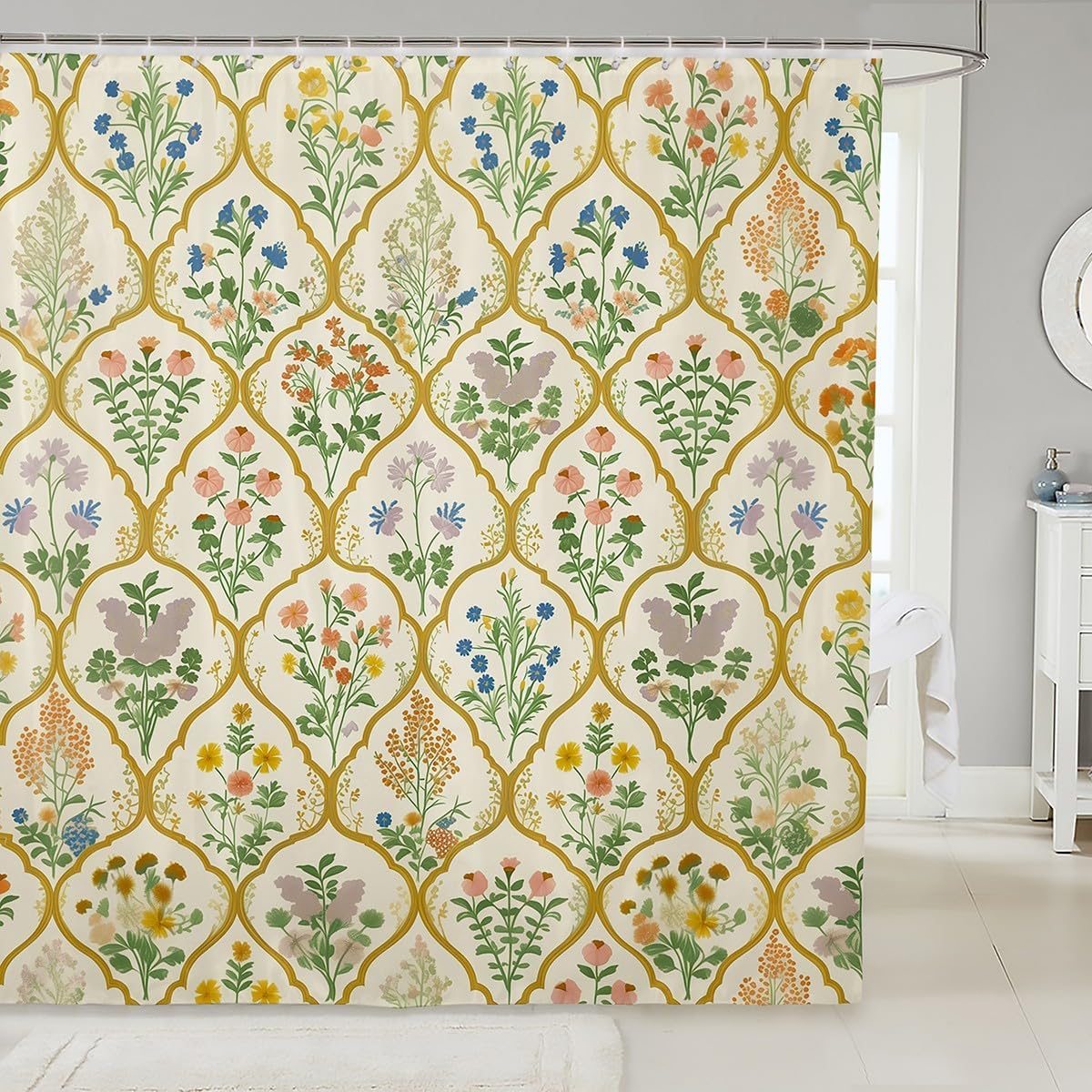 Manfei Rustic Flowers Shower Curtain with Hooks
