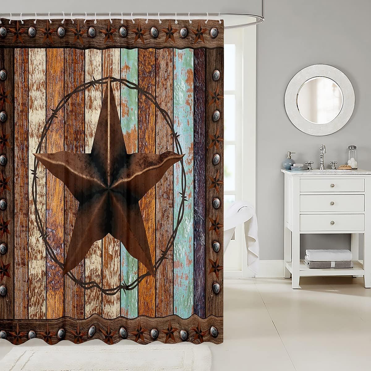 Manfei Western Texas Star Shower Curtain Set