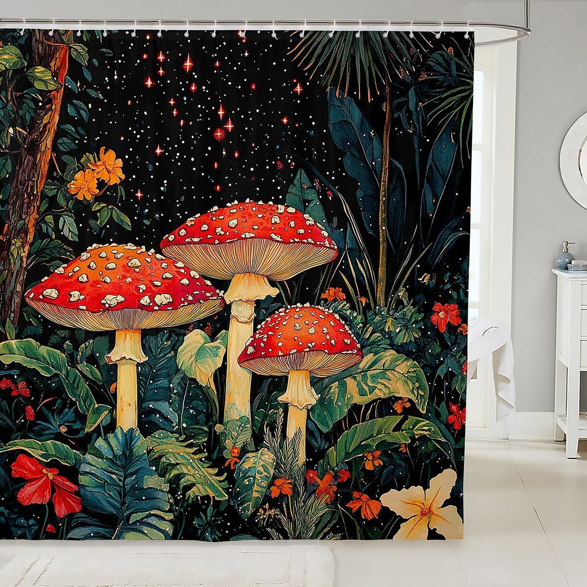 Jejeloiu Cartoon Mushrooms Shower Curtain Set 72x84