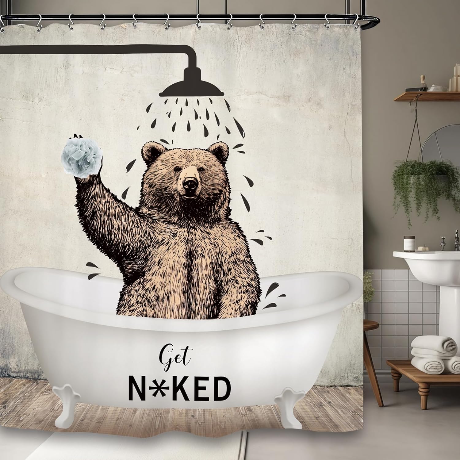 Yookeb Bear Bathroom curtain Rustic design for kids