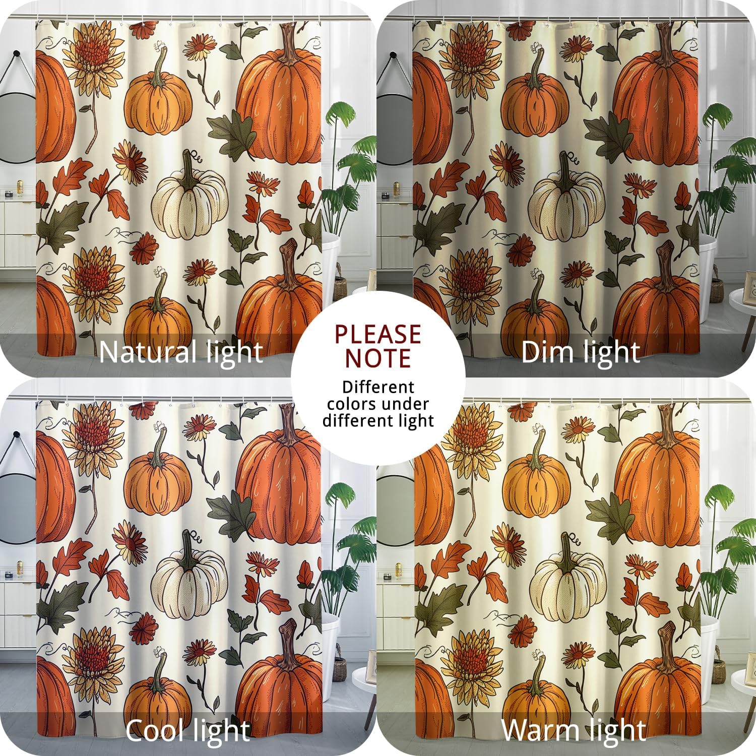 Autumn shower curtain set by TPHIHT 72X78 12 plastic hooks pumpkins design