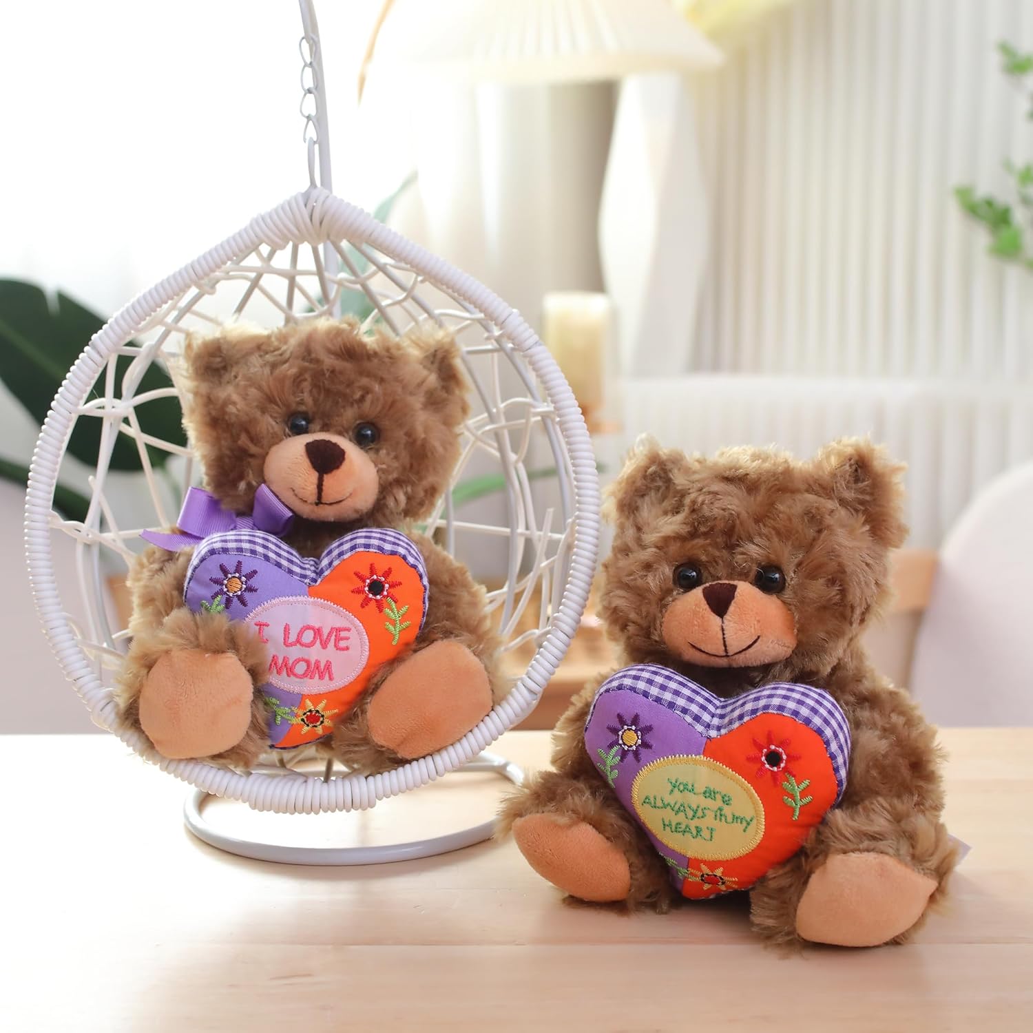 Plushland Stuffed Mocha Bear with Mom Heart - 9 Inches Plush Toy