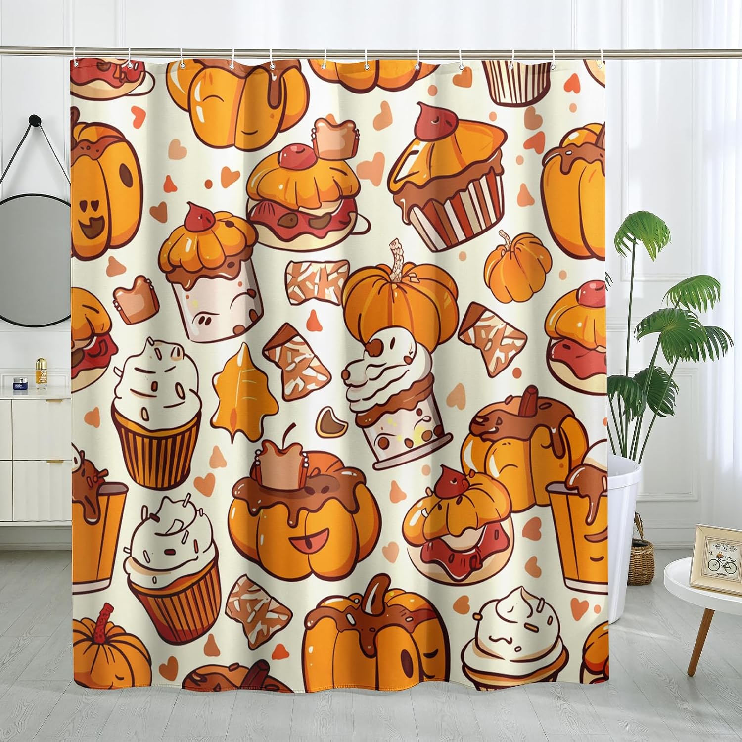 Cream Fall Food Shower Curtain Set Autumn Retro Cake shower curtain 72x72 inches