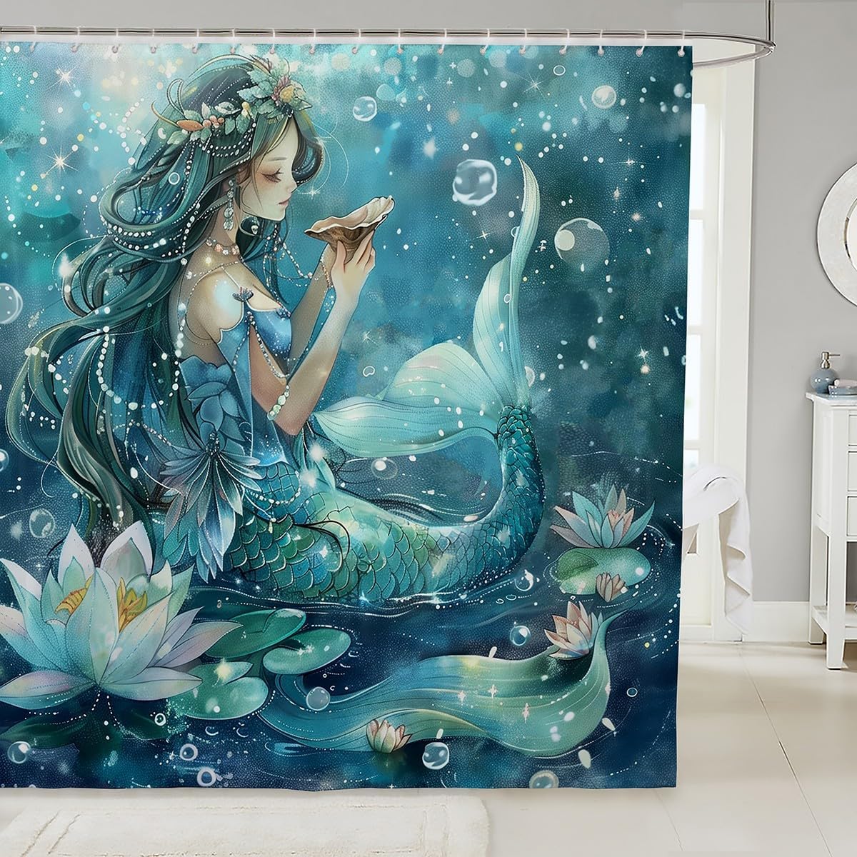 Blue Mermaid Kids Bath Curtn