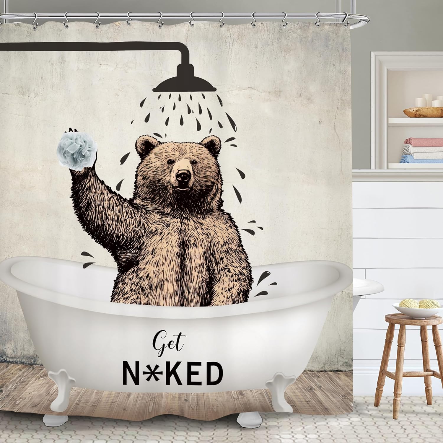 Yookeb Bear Bathroom curtain Rustic design for kids