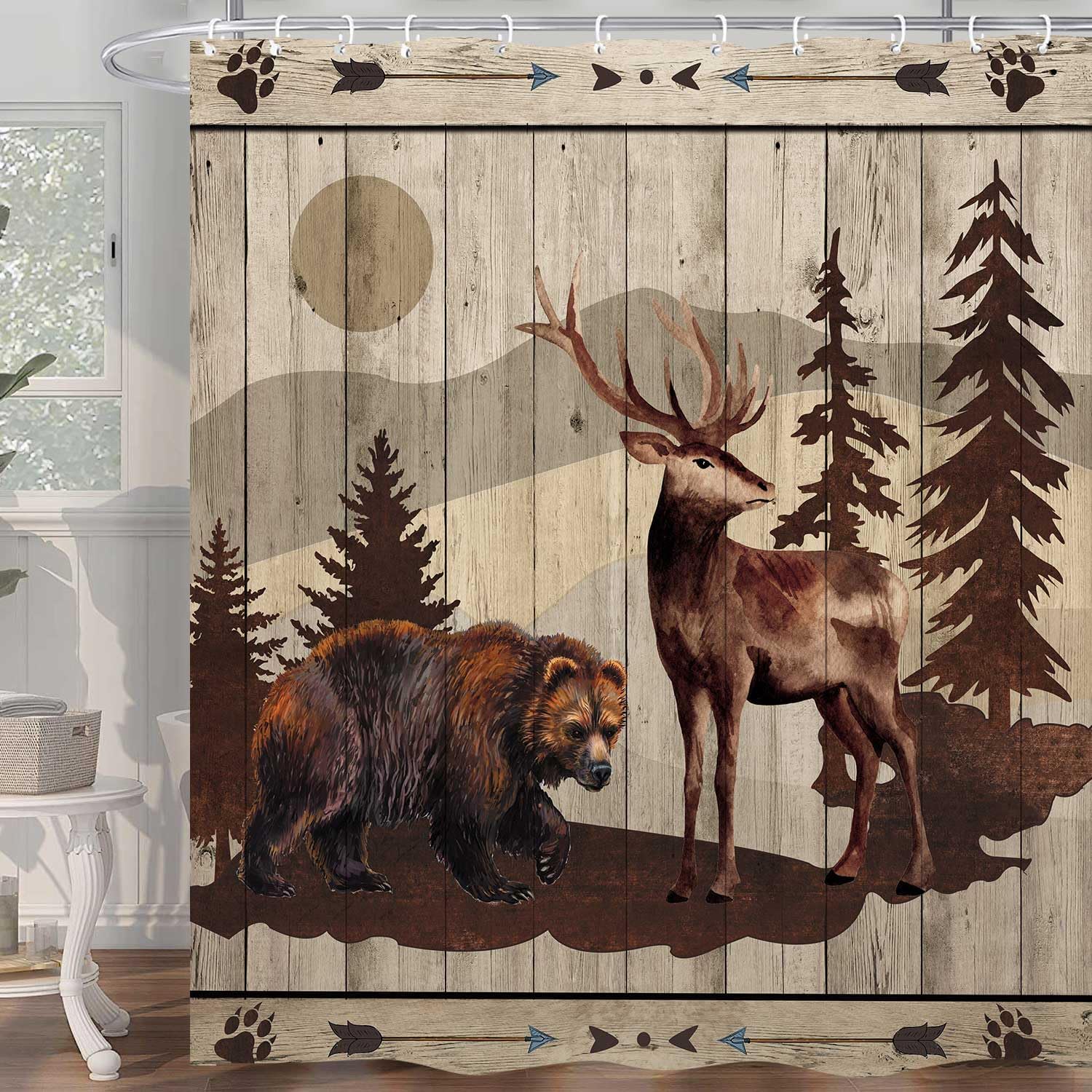 Rustic Cabin Shower Curtain with Hooks