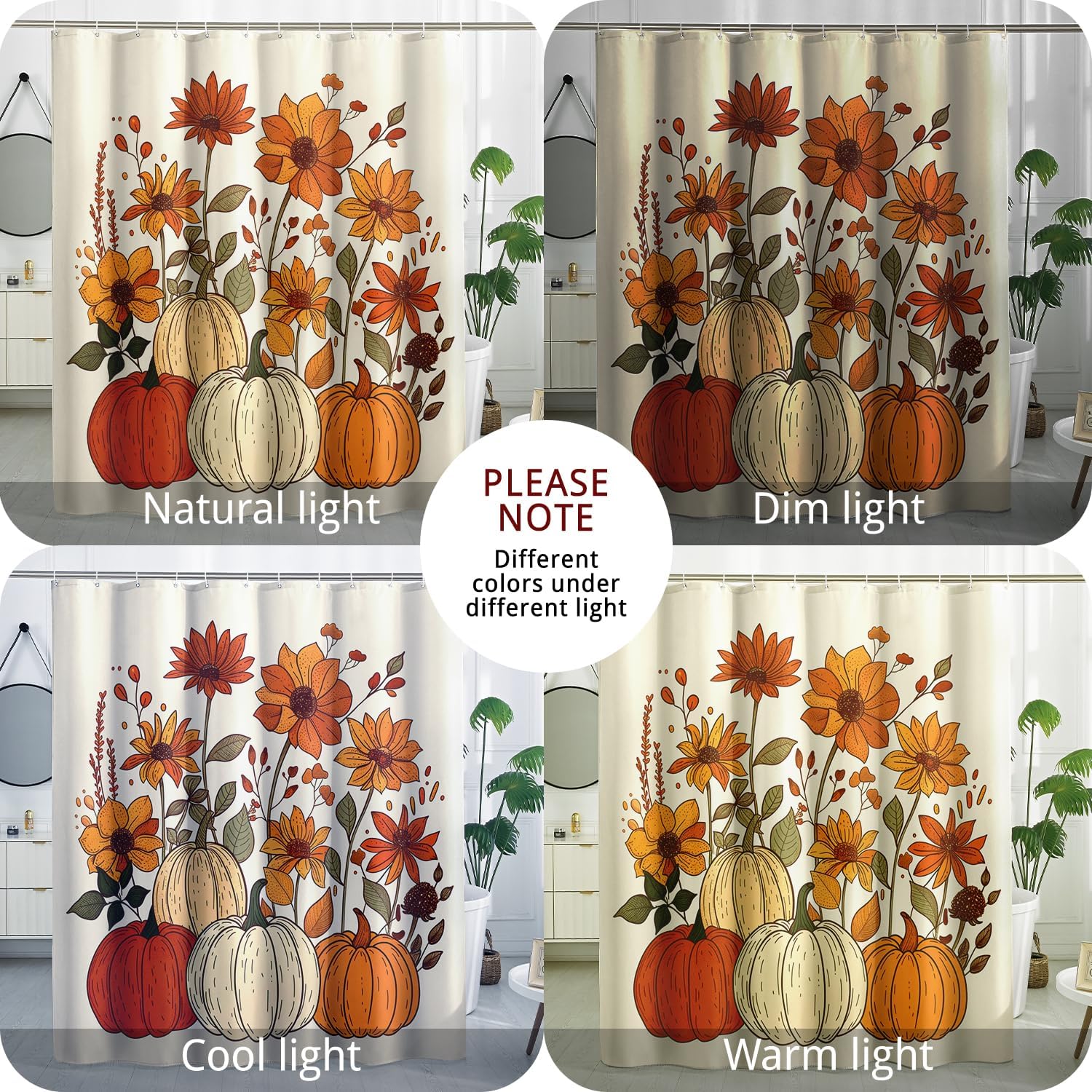 Fall Cream Pumpkin shower curtain set Autumn line drawing 62x72 TPHIHpT